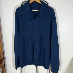 CHAPS Mens XL NAVY SHAWL COLLAR 100% COTTON SWEATER